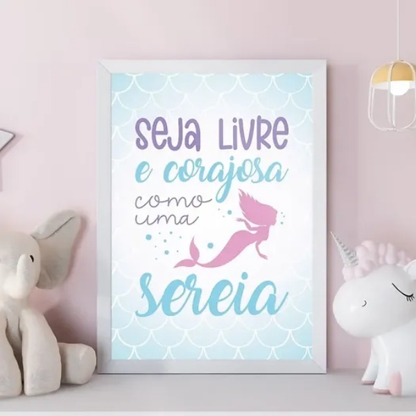 Quadro Sereia - Seja Livre E Corajosa 45x34cm Moldura Preta