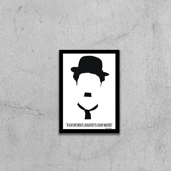 Quadro Silhueta Charlie Chaplin 24x18cm Moldura:madeira Branca