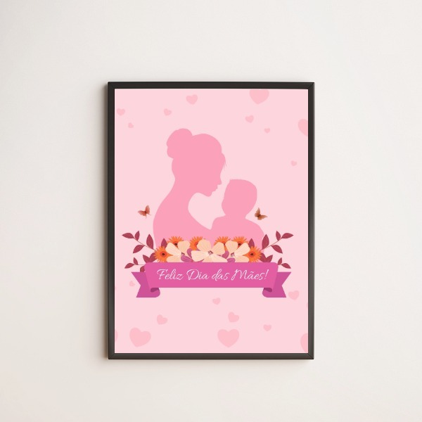 Quadro Silhueta Feliz Dia Das Mães 24x18cm Moldura:madeira Pr