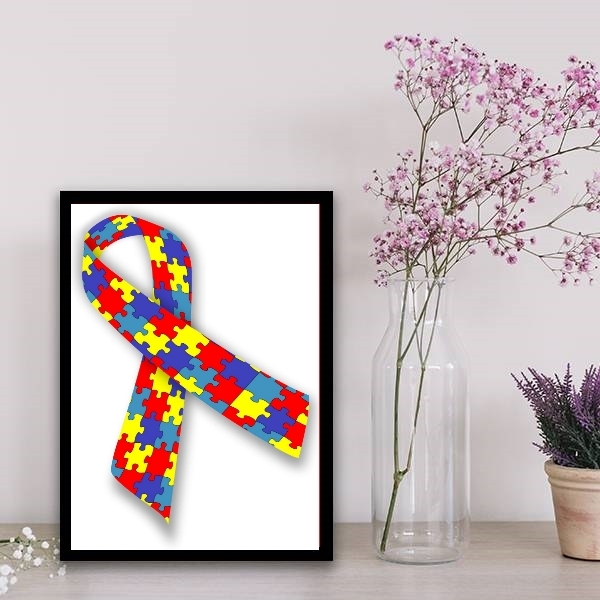 Quadro Símbolo Autismo 33x24cm - Com Vidro Moldura:madeira Pr