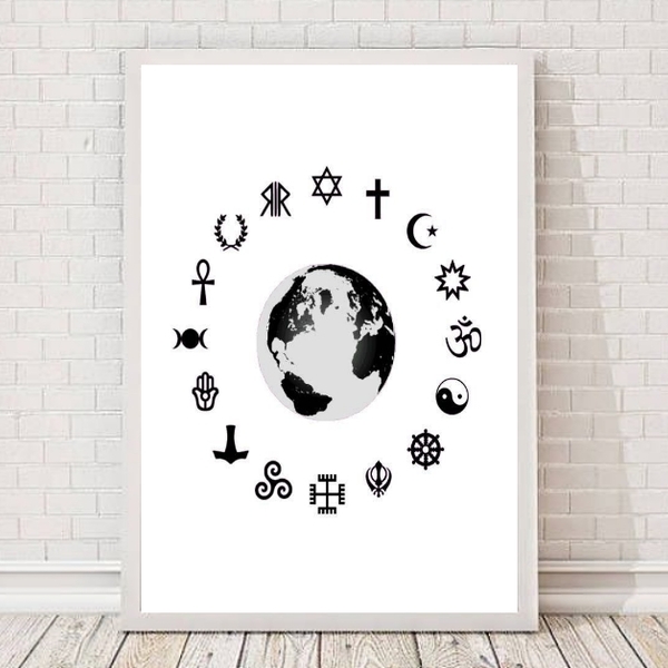 Quadro Símbolos Religiões Do mundo 45x34cm - Com Vidro Moldur