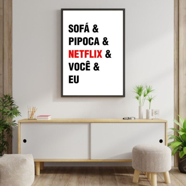 Quadro Sofá, Pipoca, Netflix, Você, Eu 24x18cm - Com Vidro Mo