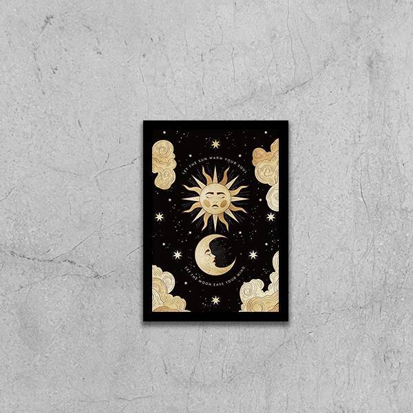 Quadro Sol E Lua 45x34cm - Com Vidro Moldura:madeira Preta