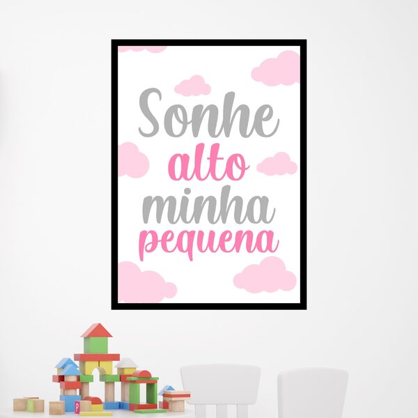 Quadro Sonhe Alto Minha Pequena - Rosa 24x18cm - Com Vidro Mo