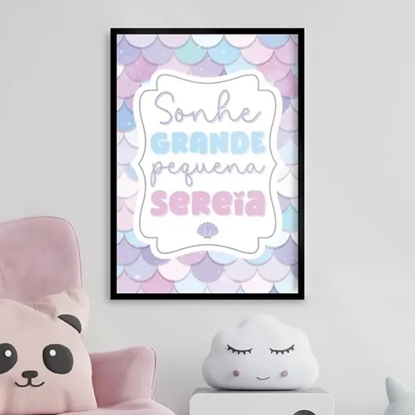 Quadro Sonhe Grande Pequena Sereia 45x34cm - Com Vidro Moldur