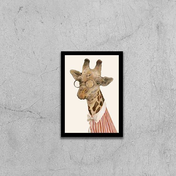 Quadro Sr. Girafa 24x18cm - Com Vidro Moldura:madeira Preta