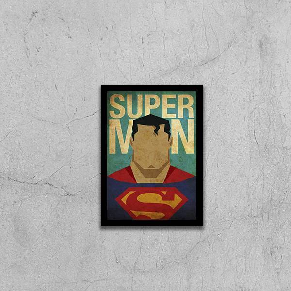 Quadro Super Man Vintage 24x18cm - Com Vidro Moldura:madeira