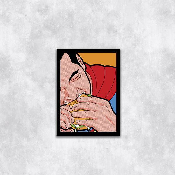 Quadro Superman Sanduíche 33x24cm - Com Vidro Moldura:madeira