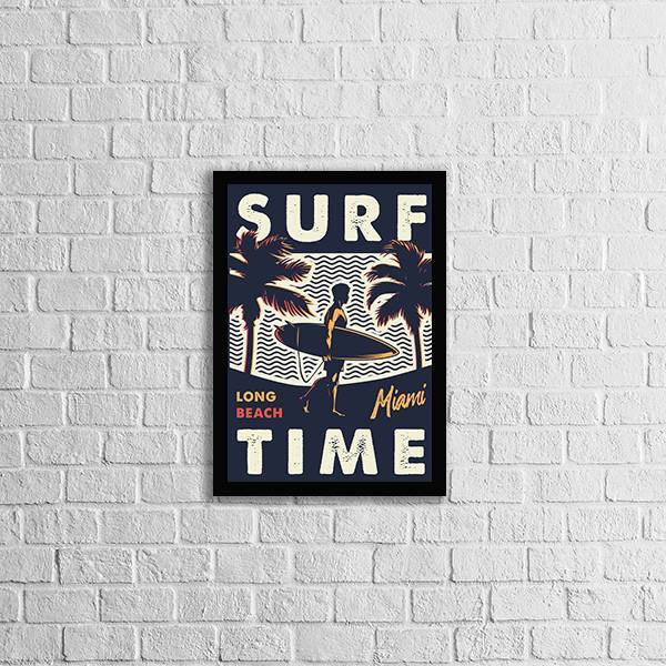 Quadro Surf Time 33x24cm - Com Vidro Moldura:madeira Preta