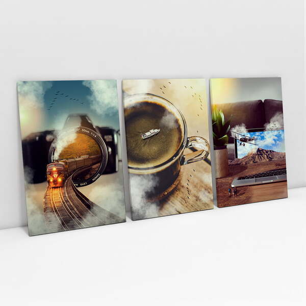 Quadro Surrealista Earth, Water And Air - Kit 3 Telas