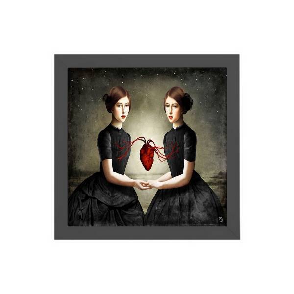 Quadro Surrealista Irmãs Gêmeas 20x20cm Moldura:madeira Branca