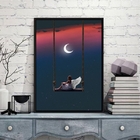 Quadro Surrealista Menina Anjo Com Lua 33x24cm - Com Vidro Mo