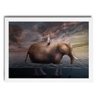 Quadro Surrealista Menina Com Elefante 33x24cm - Com Vidro Mo