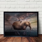 Quadro Surrealista Menina Com Elefante 33x24cm Moldura:madeir