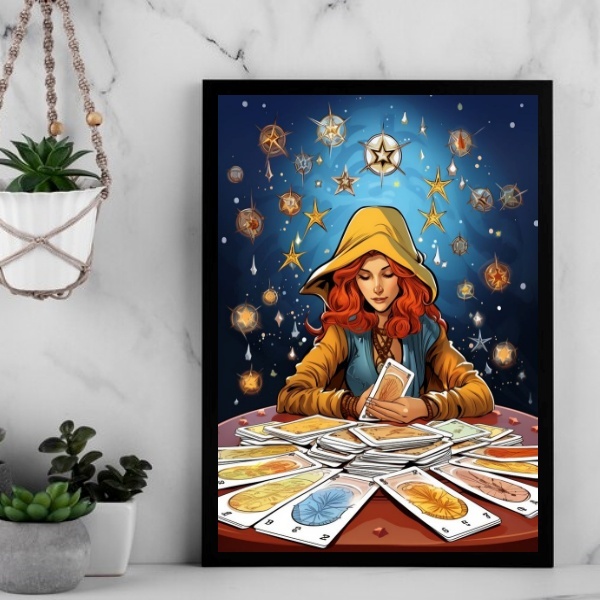 Quadro Taróloga - Cartomante 45x34cm - Com Vidro Moldura Preta