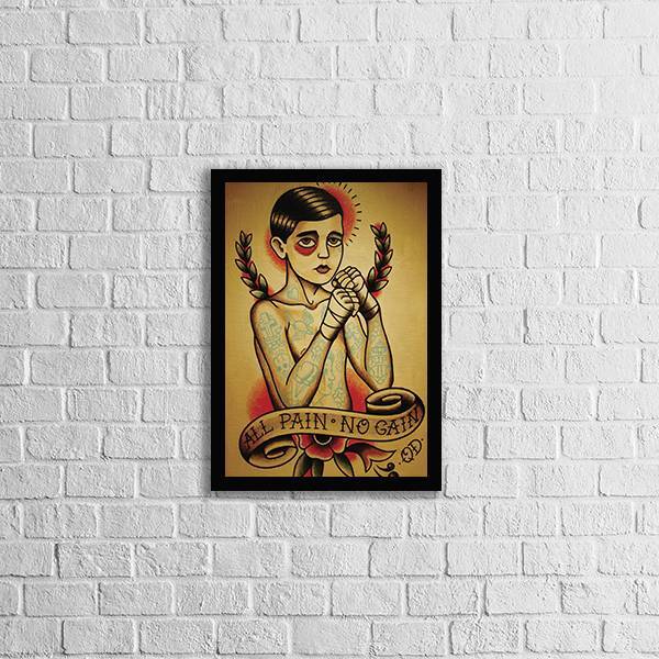 Quadro Tatoo All Pain No Gain 45x34cm - Com Vidro Moldura:mad