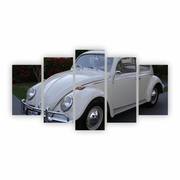 Quadro Tela Canvas Decorativo Carro Fusca Branco 155x80cm