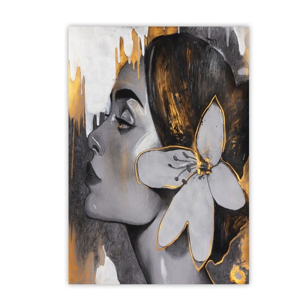 Quadro Tela Decorativa Canvas Mulher Flor Abstrato 60x40cm