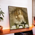 Quadro Tela Decorativa Com Moldura Buda E Flor De Lótus - 70x