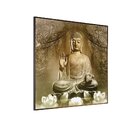 Quadro Tela Decorativa Com Moldura Buda E Flor De Lótus - 70x