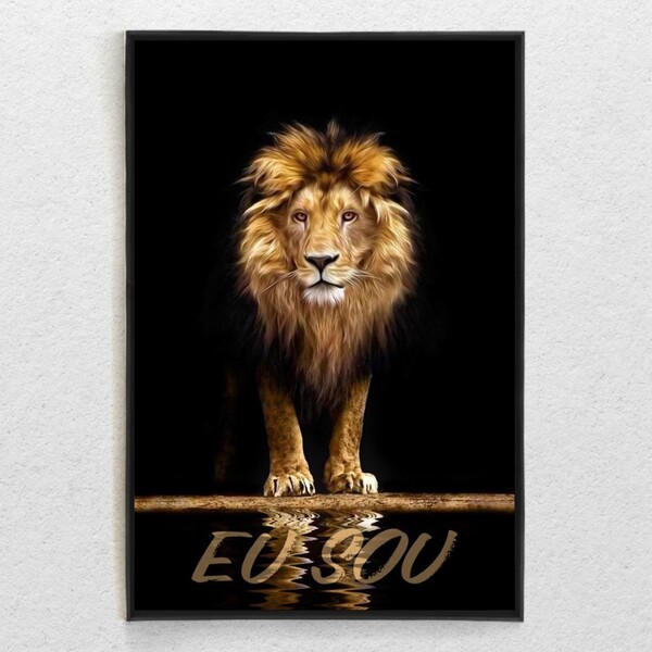 Quadro Tela Decorativo Leão Moderno Com Moldura E Sem Vidro 4