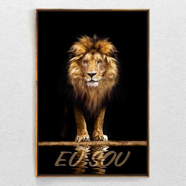 Quadro Tela Decorativo Leão Moderno Com Moldura E Sem Vidro 4