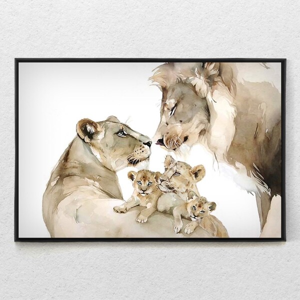 Quadro Tela Moderna Decorativo Family Lion Com Moldura E Sem