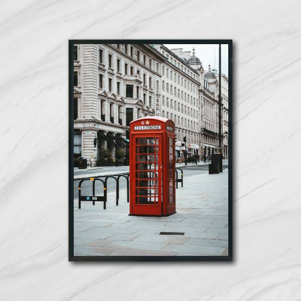Quadro Telefone Londres 33x24cm - Com Vidro Moldura:madeira P
