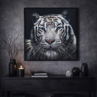 Quadro Tigre Branco com Vidro 100x100cm Arte Própria