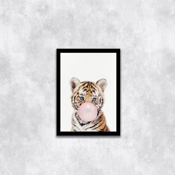 Quadro Tigrinho Chicletes 33x24cm - Com Vidro Moldura:madeira