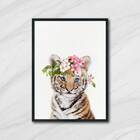 Quadro Tigrinho Coroa De Flores 33x24cm - Com Vidro Moldura:m