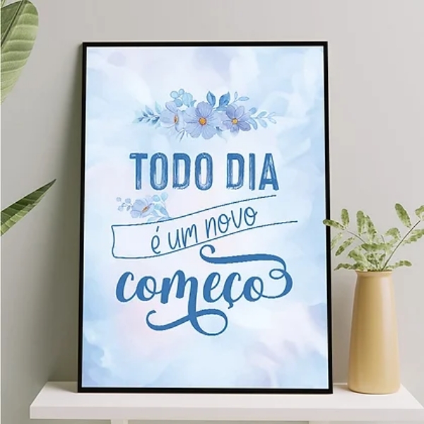 Quadro Todo Dia Um Novo Começo 45x34cm - Com Vidro Moldura:ma