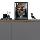 Quadro Touro Lendo Jornal No Banheiro 33x24cm Moldura Preta