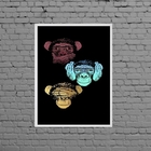 Quadro Três Macacos Sábios 24x18cm - Com Vidro Moldura:madeir