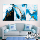 Quadro Trio Abstrato Geométrico Azul -- Br Artes