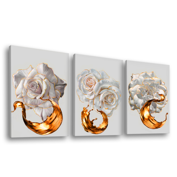 Quadro Trio Flores Ouro -- Br Artes