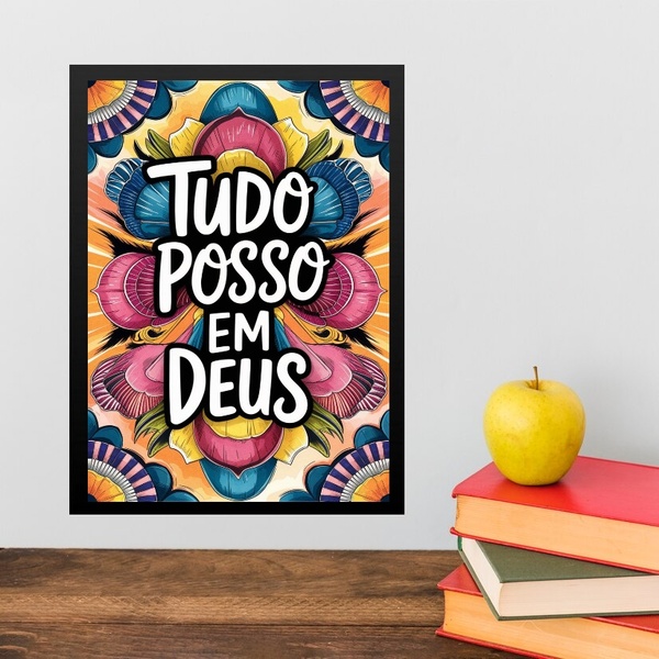 Quadro Tudo Posso Em Deus 33x24cm Moldura Preta