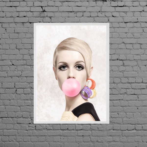 Quadro Twiggy Bubble Gum 45x34cm Moldura:madeira Preta