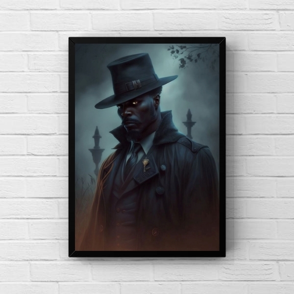 Quadro Umbanda Exu Capa Preta 24x18cm - Com Vidro Moldura:mad