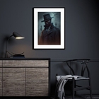 Quadro Umbanda Exu Capa Preta - 60x48cm Moldura:madeira Branca