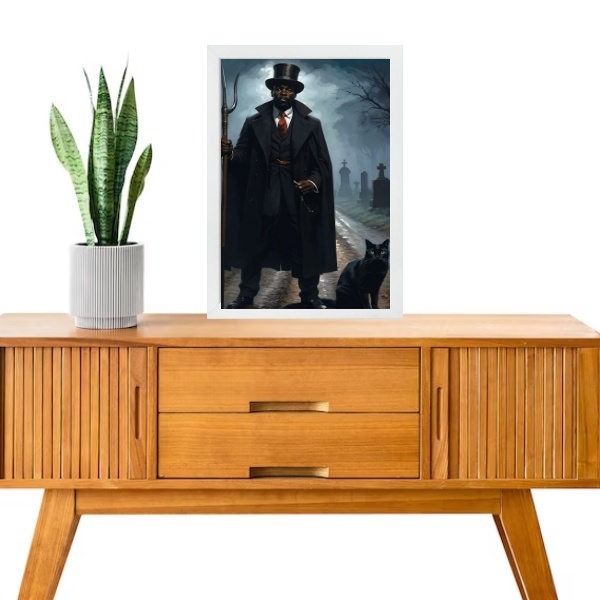 Quadro Umbanda Exu Gato Preto 33x24cm - Com Vidro Moldura Bra