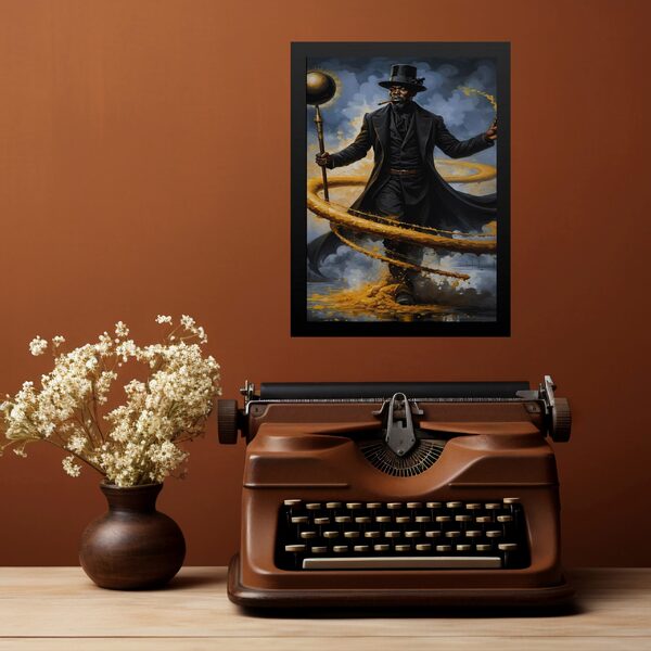 Quadro Umbanda Exu Gira Mundo 24x18cm - Com Vidro Moldura Pre