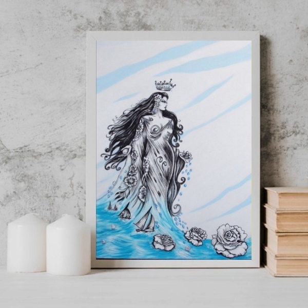 Quadro Umbanda Figura Iemanjá 24x18cm Moldura:madeira Preta