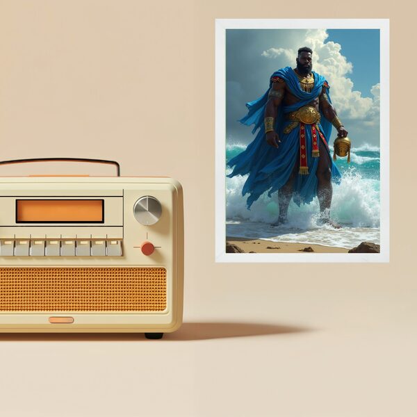 Quadro Umbanda Ogum Beira Mar 45x34cm - Com Vidro Moldura Pre