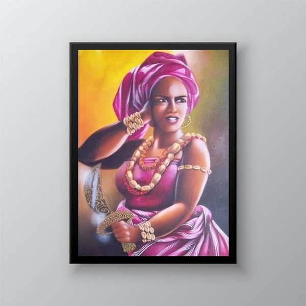 Quadro Umbanda Orixá Obá 45x34cm Moldura:madeira Preta