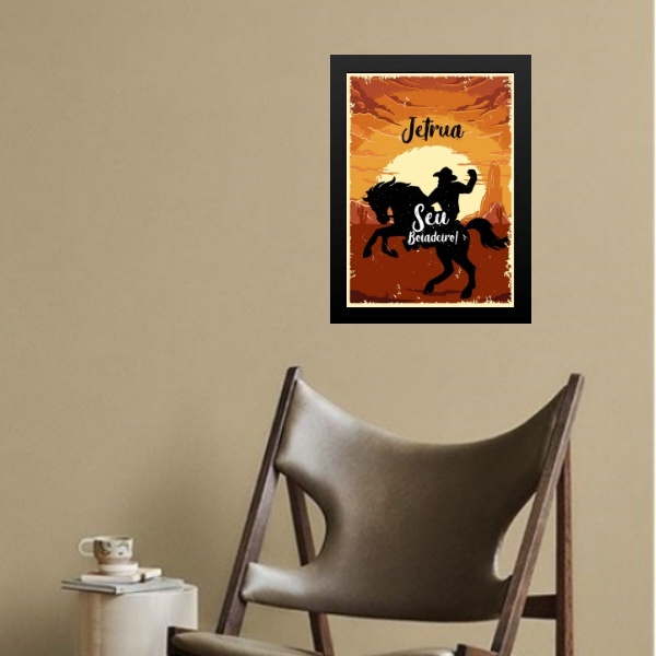 Quadro Umbanda Seu Boiadeiro 33x24cm Moldura:madeira Branca