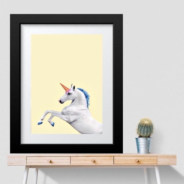 Quadro Unicórnio Cavalo - 60x48cm Moldura:madeira Preta