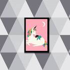 Quadro Unicórnio Lua 33x24cm - Com Vidro Moldura:madeira Bran