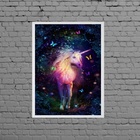 Quadro Unicórnio Mágico Com Borboletas 33x24cm - Com Vidro Mo