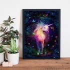 Quadro Unicórnio Mágico Com Borboletas 33x24cm Moldura:madeir